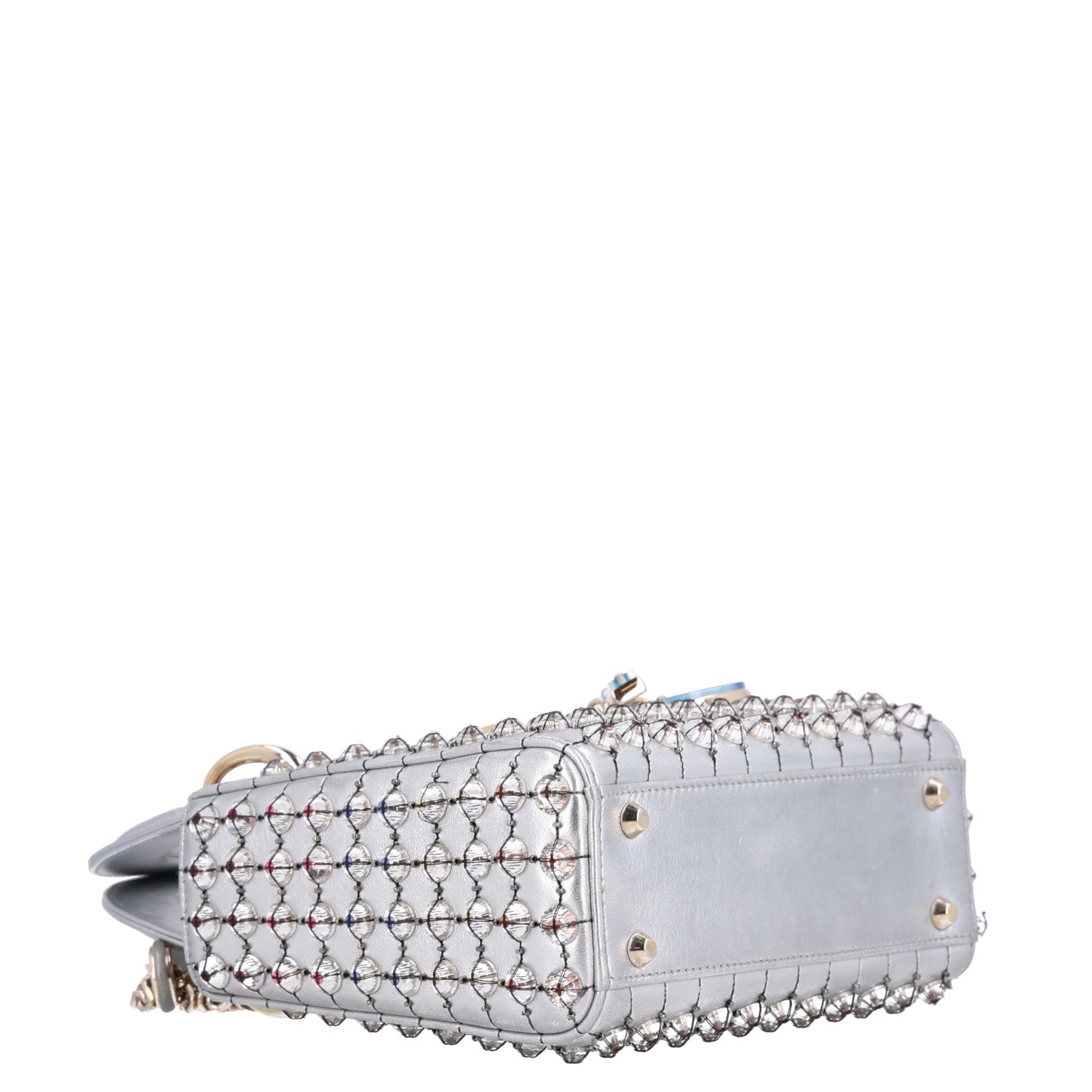 Christian Dior Metallic Calfskin Satin Celestial Bead Embroidery Cannage Mini Lady Dior Silver 3 of 9