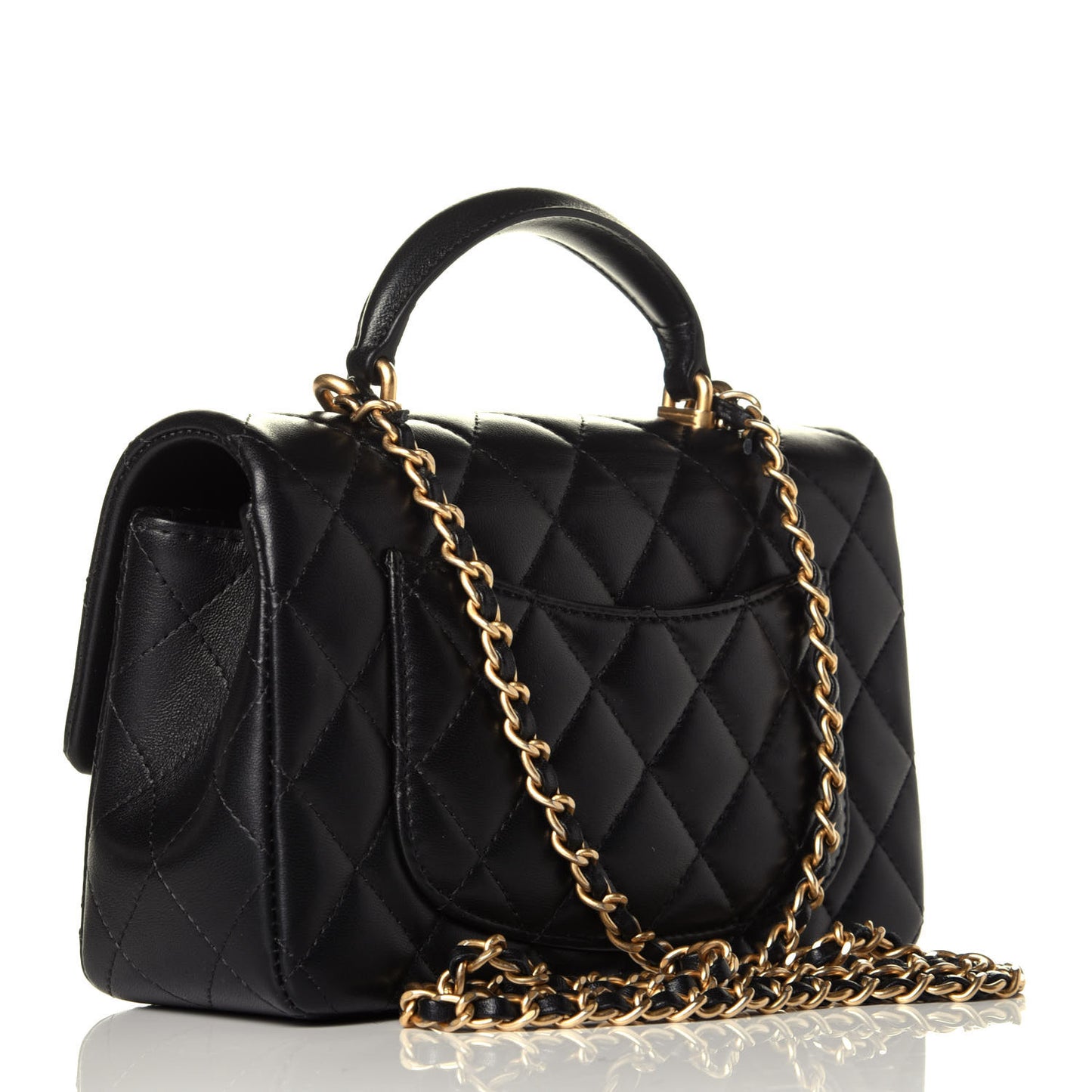 Lambskin Quilted Mini Top Handle Rectangular Flap Black