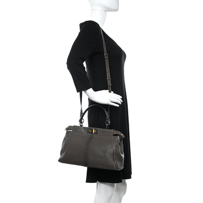 Fendi Goatskin Zucca Medium Peekaboo Iconic Satchel Grigio Tobacco Moro 2 of 5