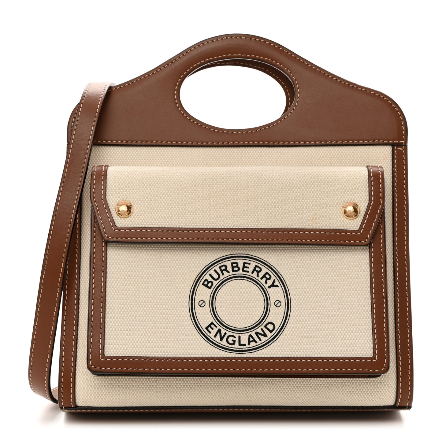 Canvas Smooth Calfskin Two Tone Mini Pocket Bag Tan