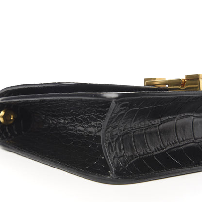 Saint Laurent Calfskin Crocodile Embossed Carre Satchel Black 7 of 9