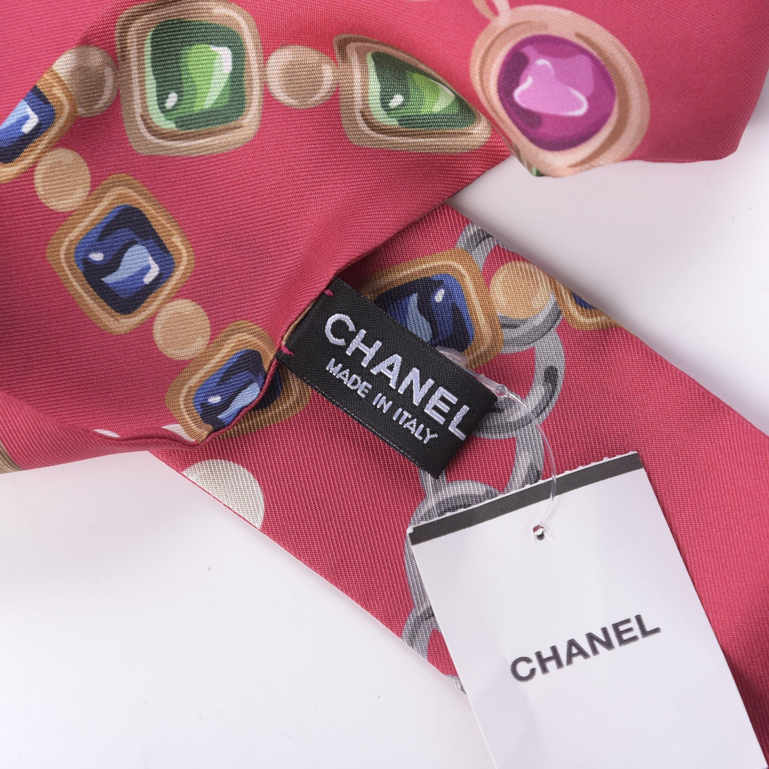 Chanel Silk Pearl CC Chain Slim Bandeau Scarf Pink 3 of 3