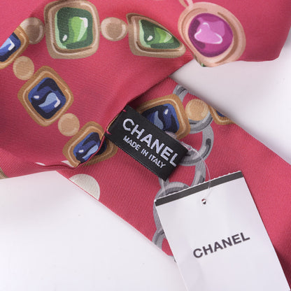 Chanel Silk Pearl CC Chain Slim Bandeau Scarf Pink 3 of 3