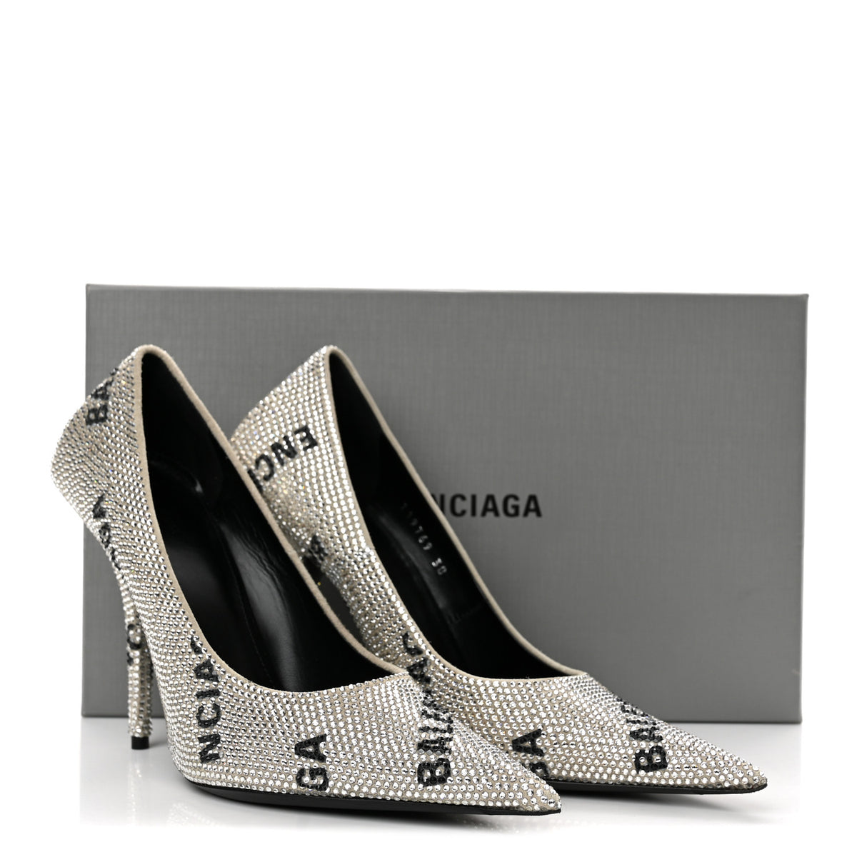Balenciaga Strass Allover Logo Square Knife 110mm Pumps 38 Crystal Black 10 of 10