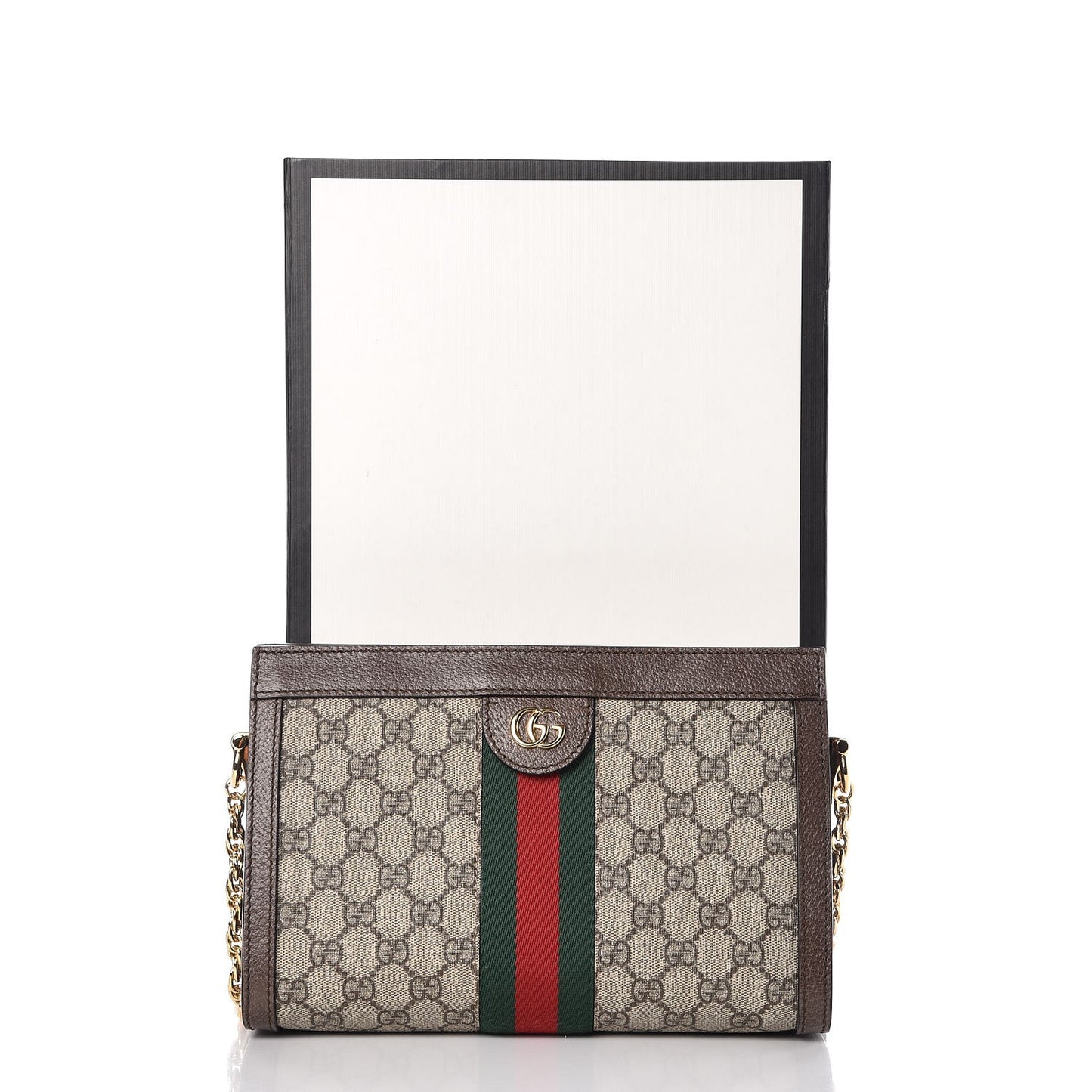 GG Supreme Monogram Web Small Ophidia Chain Shoulder Bag Brown