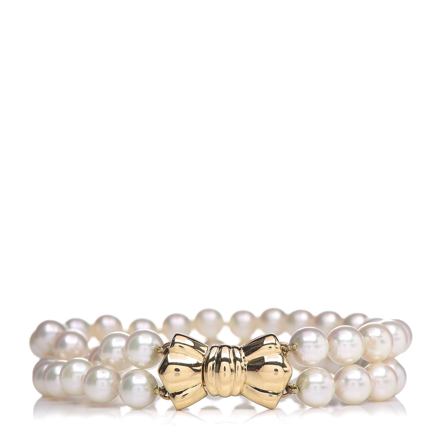18K Yellow Gold Akoya Pearl Double Strand Bow Clasp Bracelet