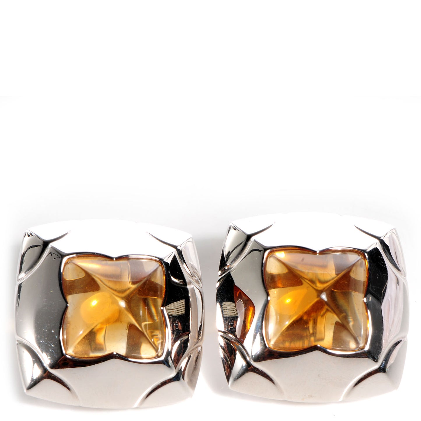 BVLGARI 18k White Gold Piramide Citrine Earrings