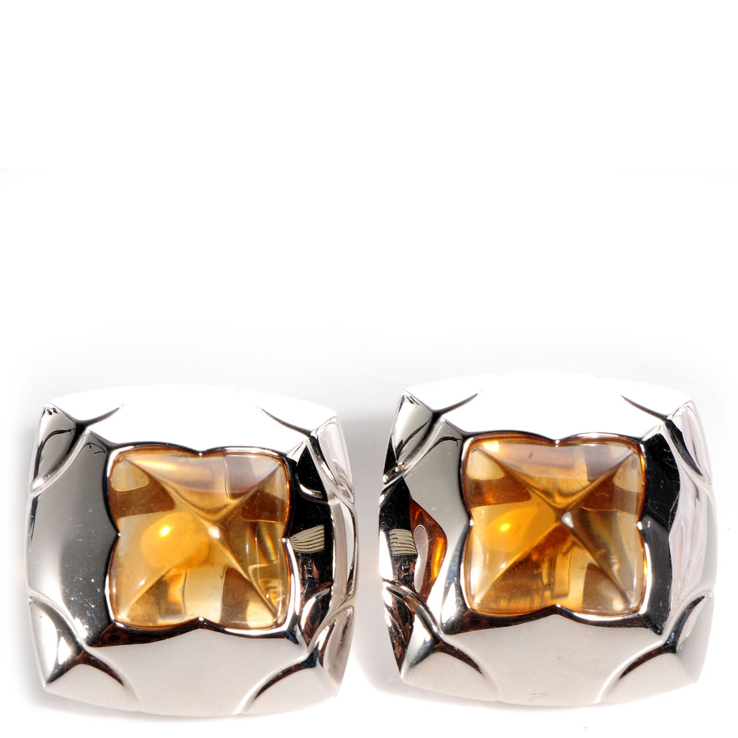 Bulgari BVLGARI 18k White Gold Piramide Citrine Earrings 1 of 9
