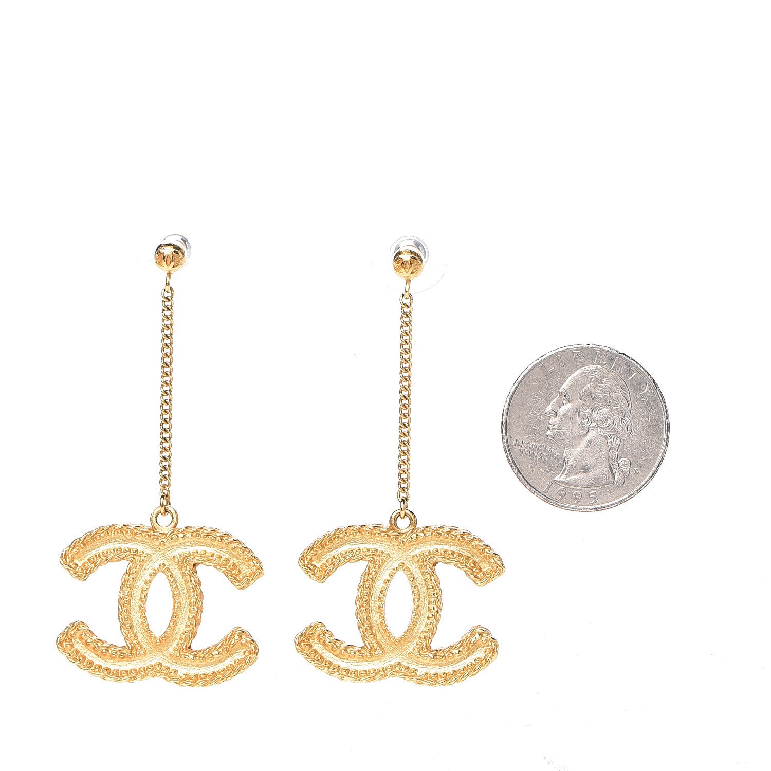 Chanel CC Drop Earrings Matte Gold 2 of 3