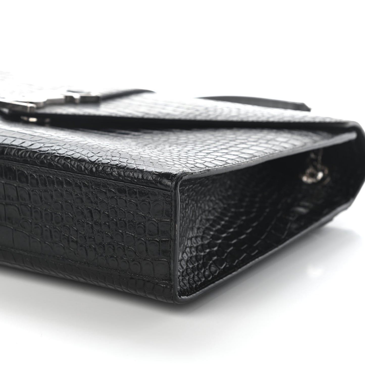 Calfskin Crocodile Embossed Monogram Large Satchel Black