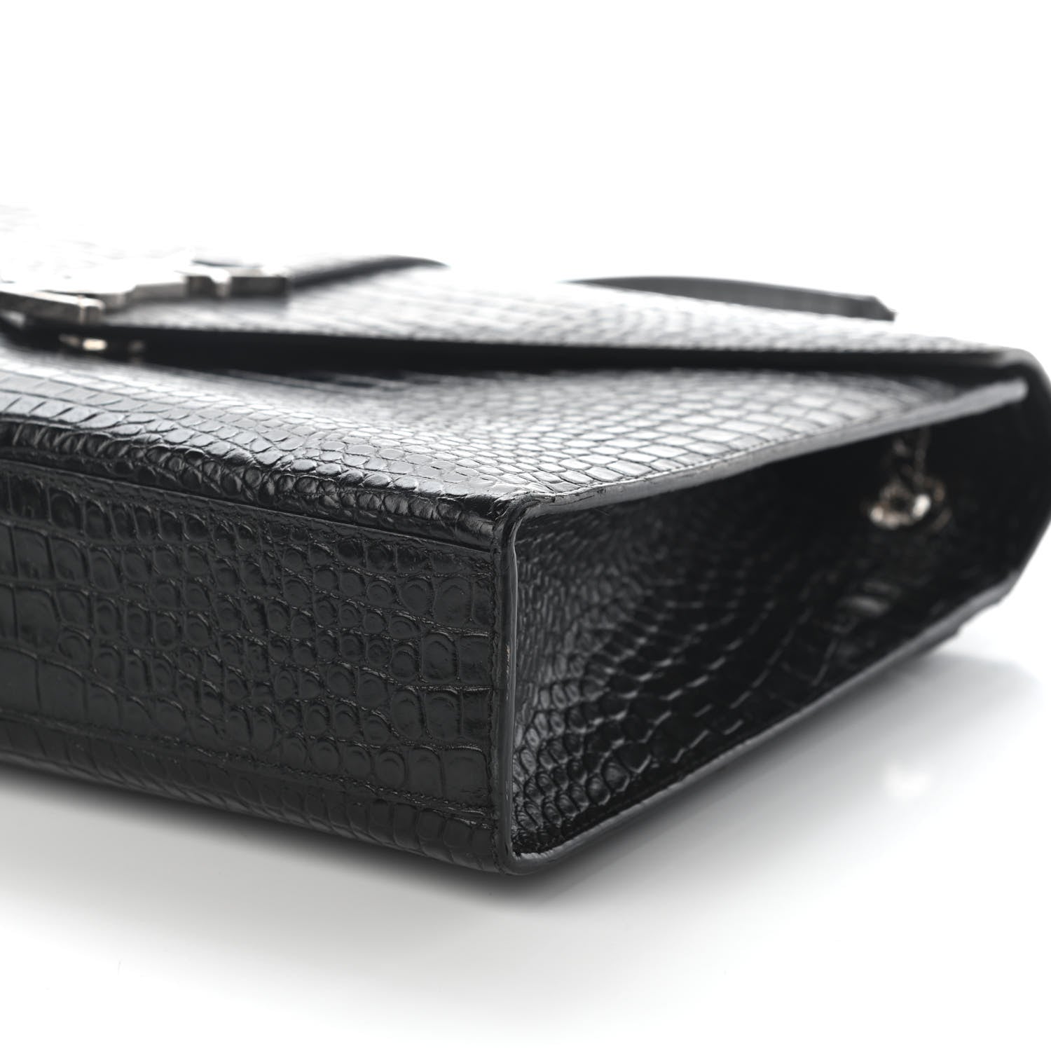 Saint Laurent Calfskin Crocodile Embossed Monogram Large Satchel Black 6 of 9