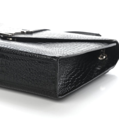 Saint Laurent Calfskin Crocodile Embossed Monogram Large Satchel Black 6 of 9