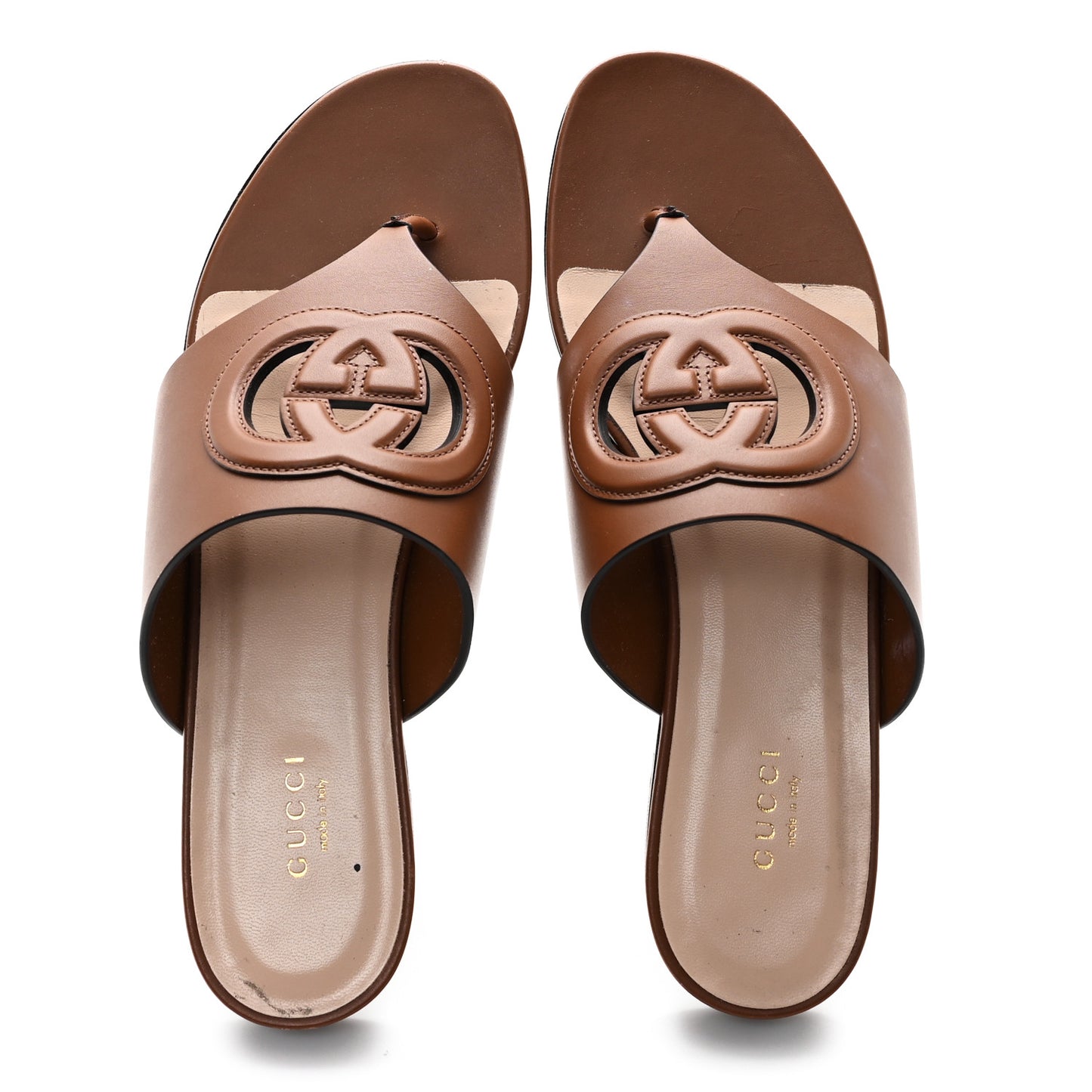 Sierra Calfskin Interlocking G Cut Out Thong Sandals 40 Cuir