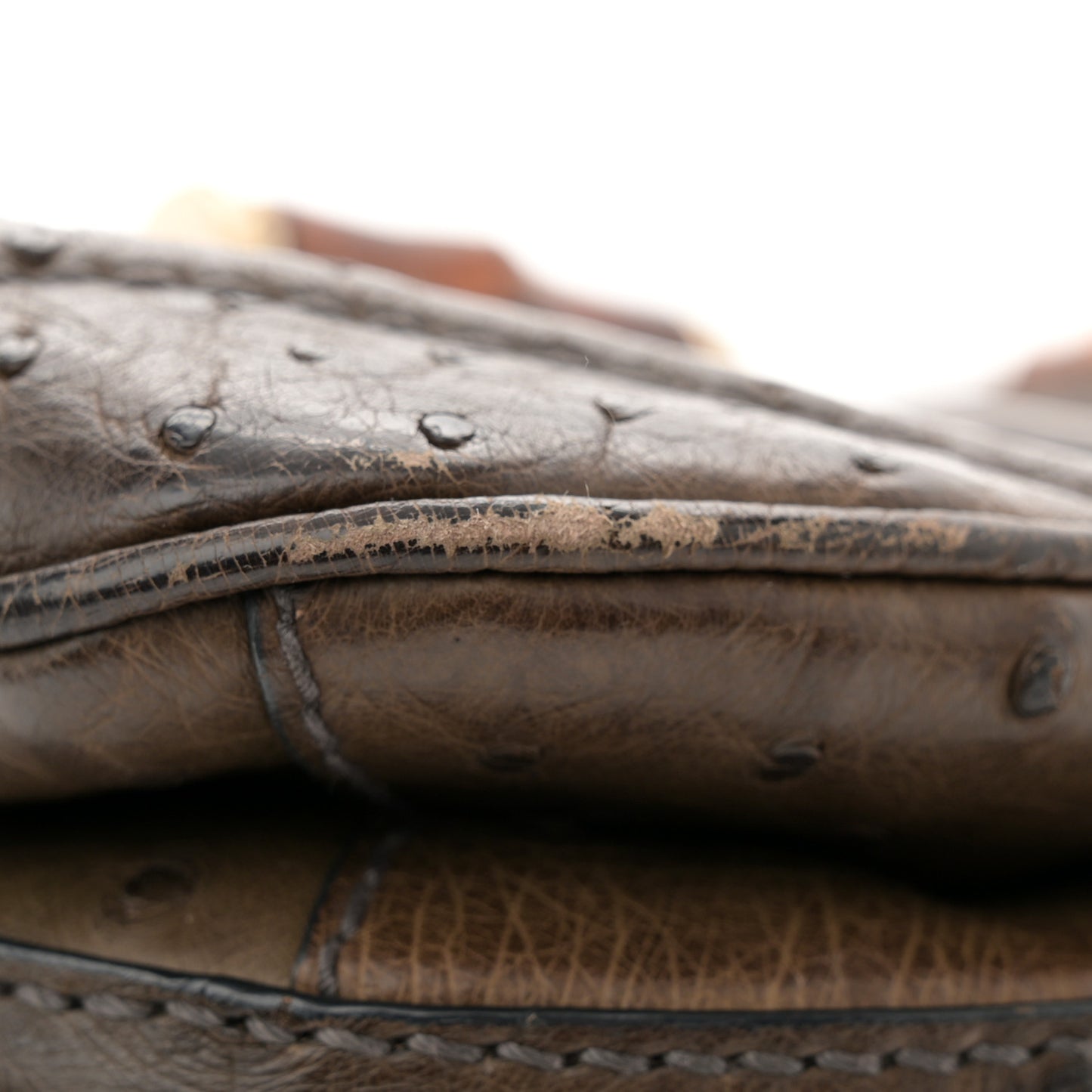 Ostrich Medium New Bamboo Top Handle Bag Dark Brown