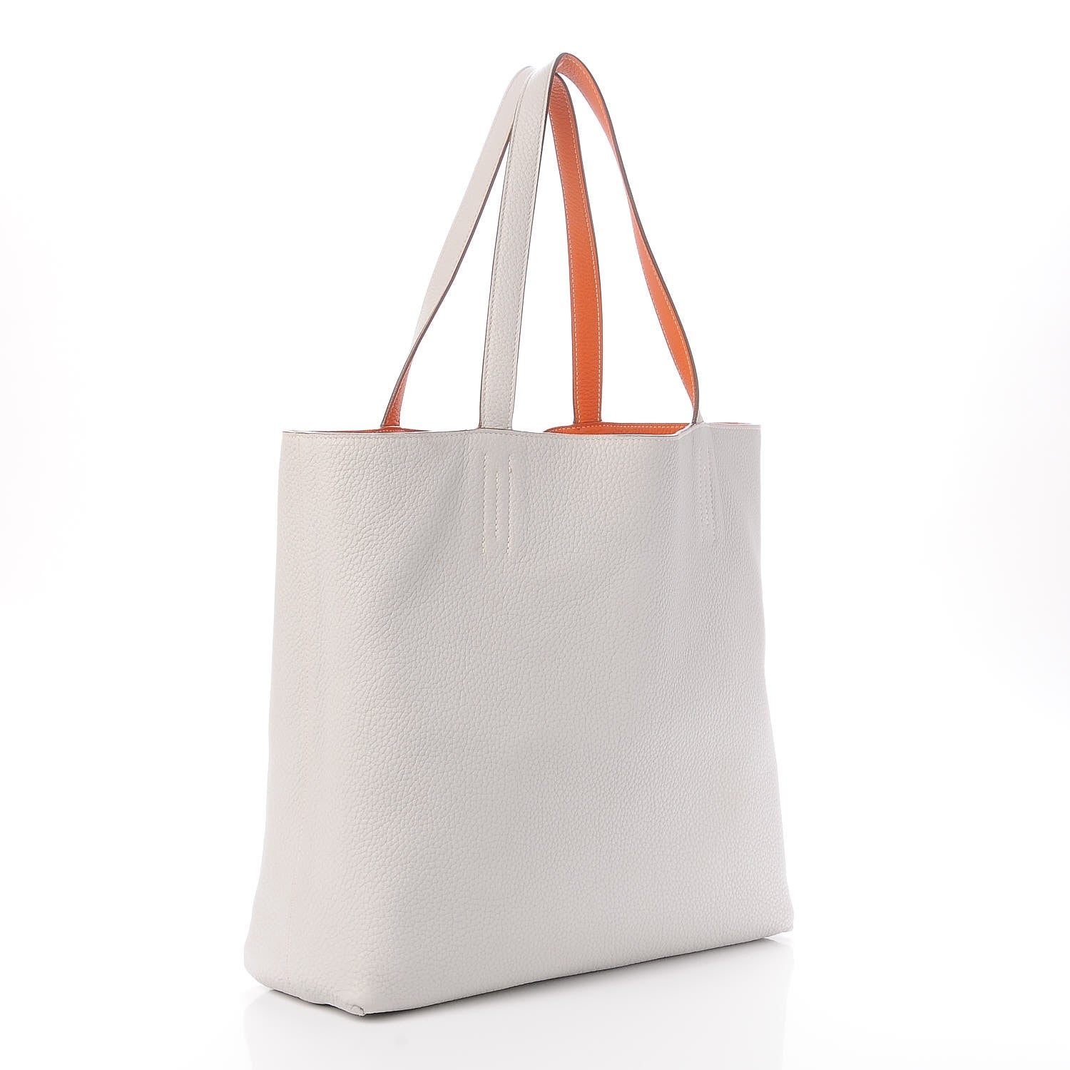 Hermes Taurillon Clemence Double Sens 45 Reversible Tote Orange Gris Perle 7 of 15