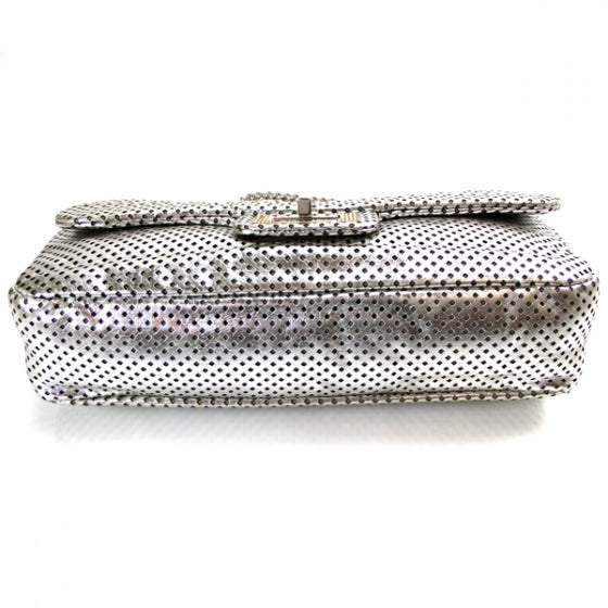 Chanel Metallic Crackled Calfskin Perforated Drill Flap Silver 4 of 12