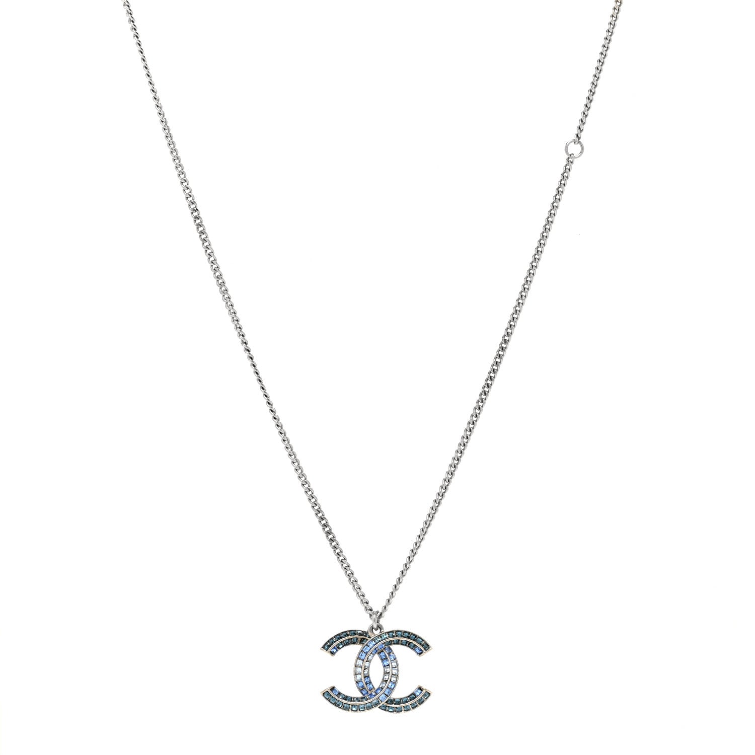 Chanel Crystal Baguette CC Necklace Blue 1 of 4