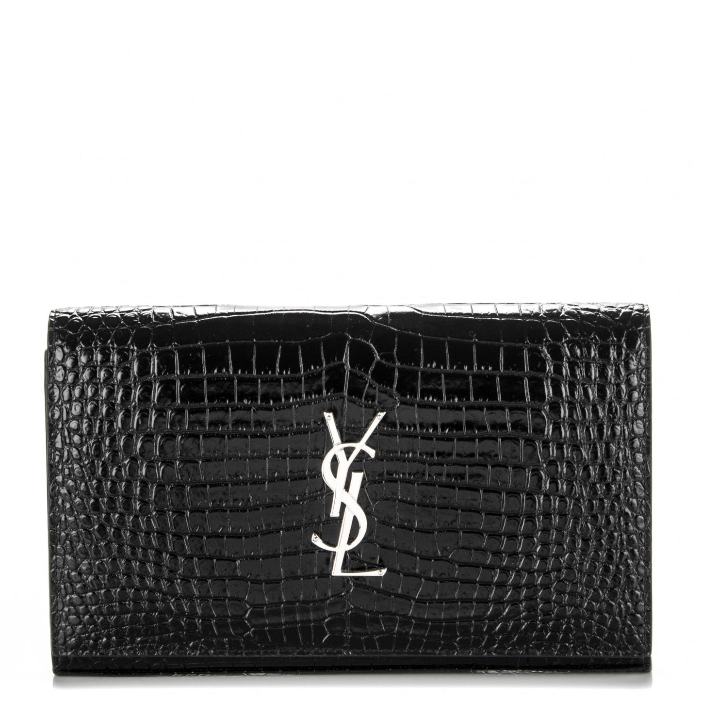 Calfskin Crocodile Embossed Monogram Chain Wallet Nero Black