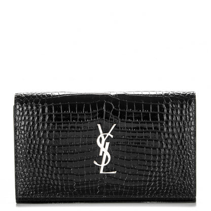 Saint Laurent Calfskin Crocodile Embossed Monogram Chain Wallet Nero Black 1 of 7