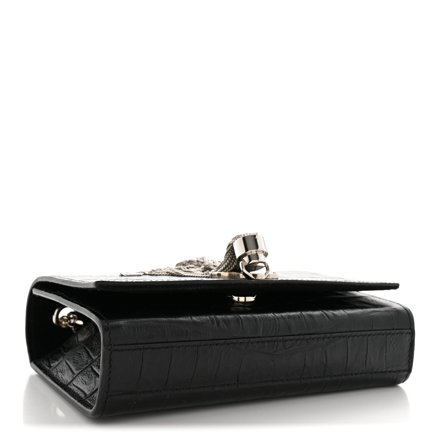Saint Laurent Calfskin Crocodile Embossed Small Classic Monogram Kate Tassel Satchel Black 4 of 10