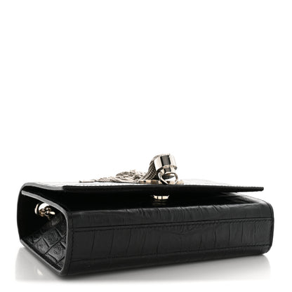 Saint Laurent Calfskin Crocodile Embossed Small Classic Monogram Kate Tassel Satchel Black 4 of 10