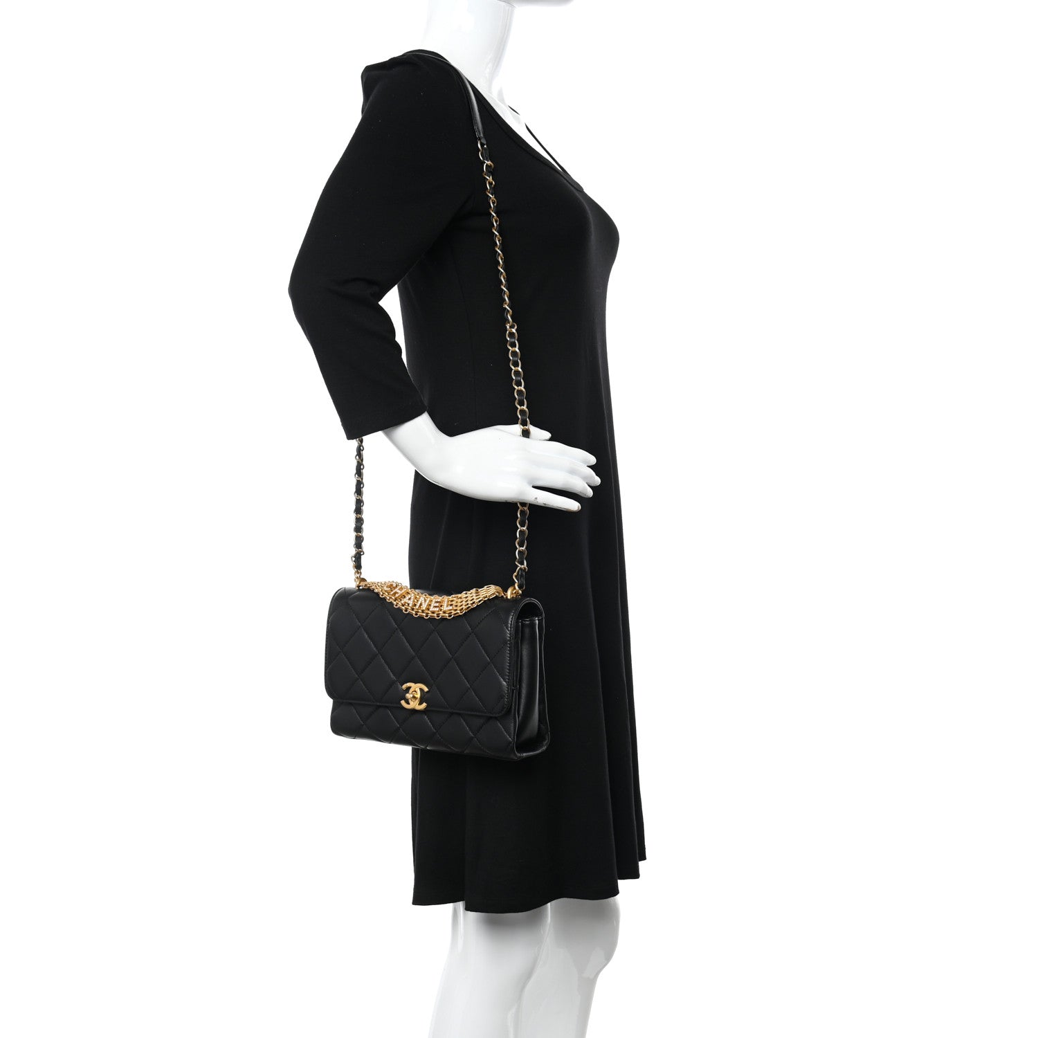 Chanel Lambskin Quilted CC Crystal Logo Chain Flap Black 2 of 11