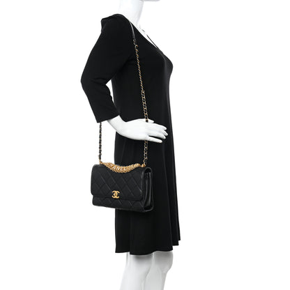 Chanel Lambskin Quilted CC Crystal Logo Chain Flap Black 2 of 11