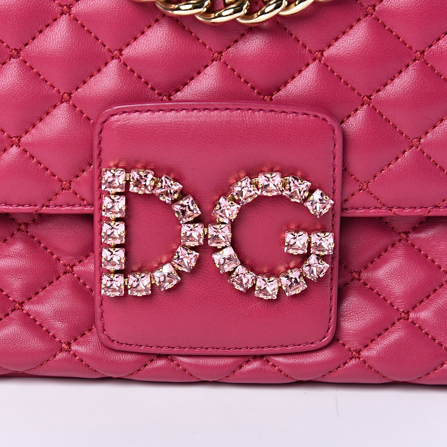 Dolce & Gabbana Lambskin Quilted Crystal Embellished Millennial Rectangular Shoulder Bag Fuchsia 7 of 9