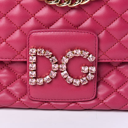 Dolce & Gabbana Lambskin Quilted Crystal Embellished Millennial Rectangular Shoulder Bag Fuchsia 7 of 9