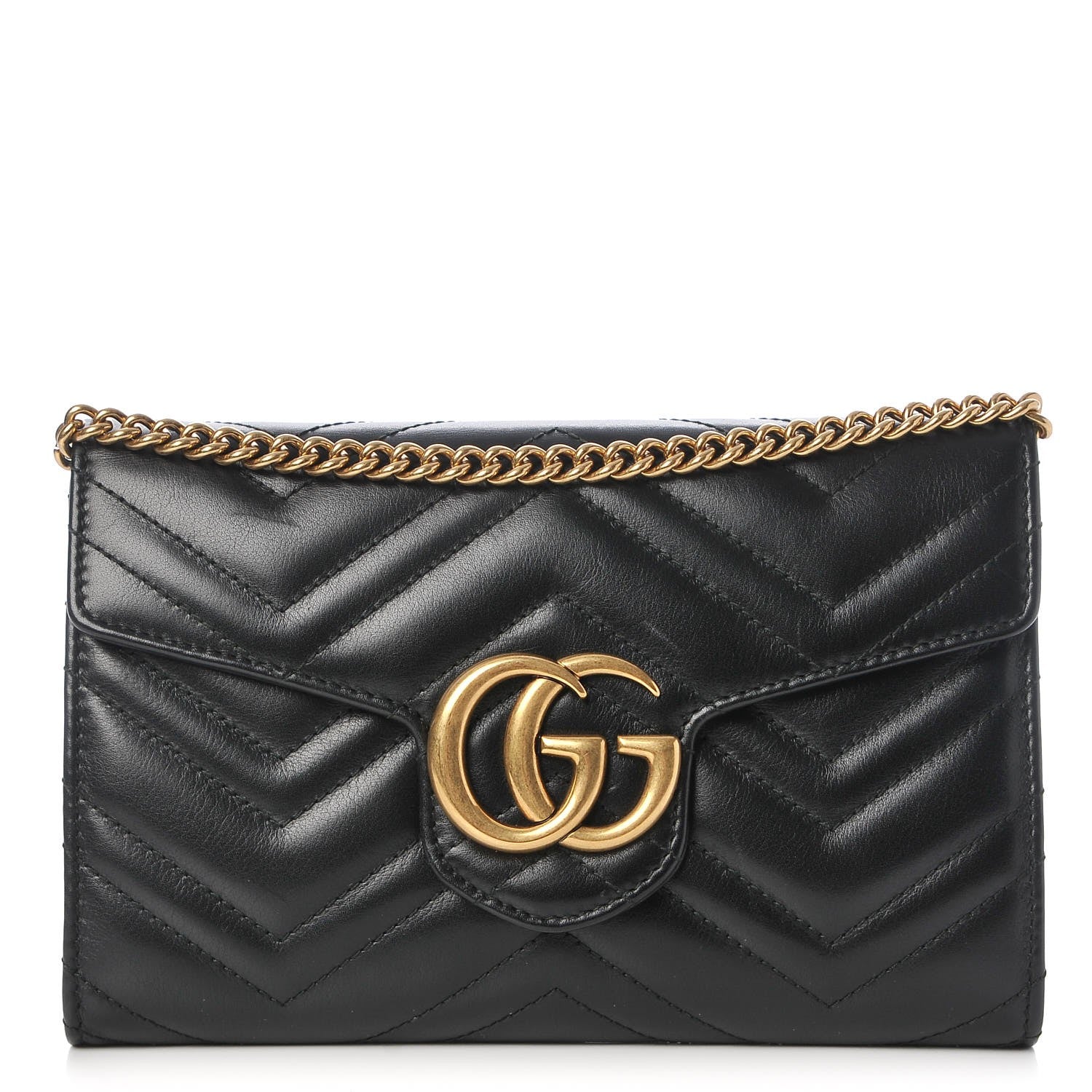 Gucci Calfskin Matelasse Mini GG Marmont Chain Wallet Black 1 of 9