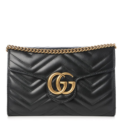 Gucci Calfskin Matelasse Mini GG Marmont Chain Wallet Black 1 of 9