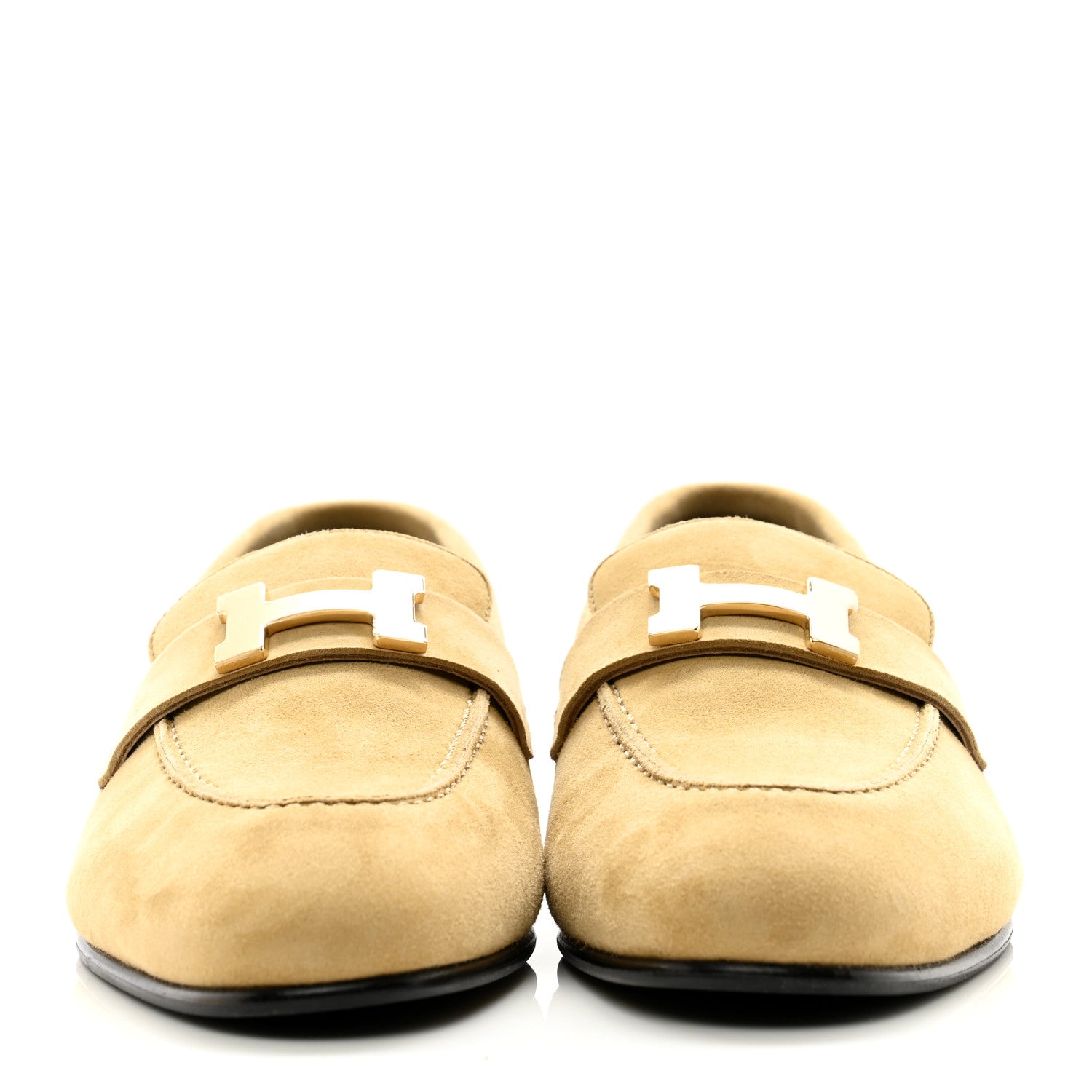 Hermes Suede Goatskin Paris Loafers 37.5 Beige Argile 2 of 9