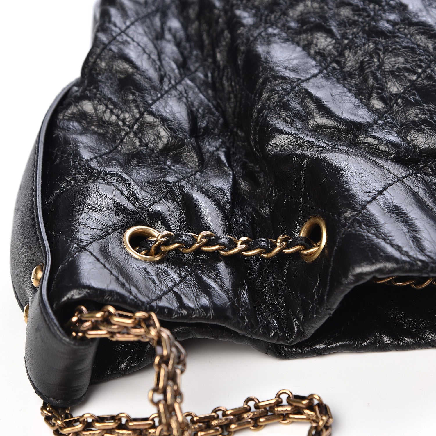 Chanel Glazed Calfskin Stingray Drawstring Bucket Black 11 of 19
