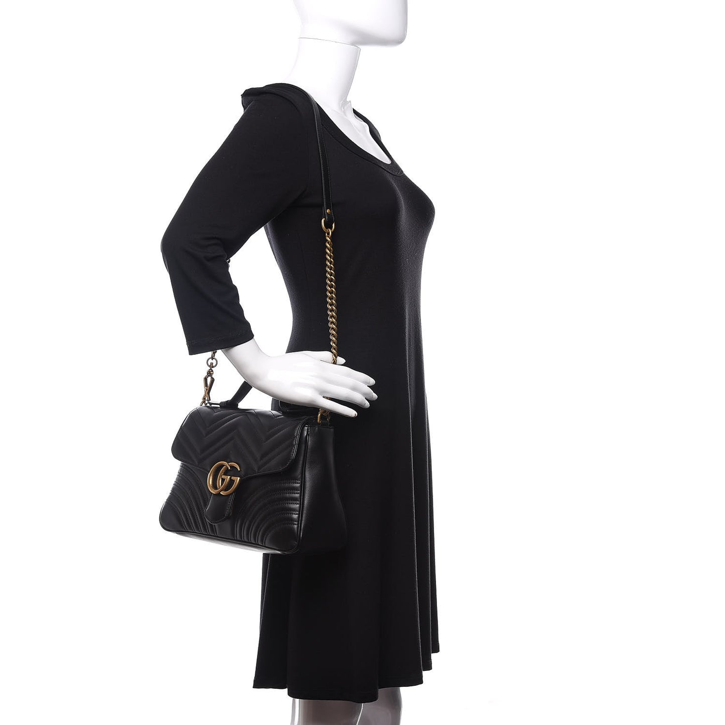 Calfskin Matelasse Small GG Marmont Top Handle Shoulder Bag Black