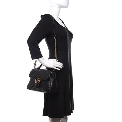 Gucci Calfskin Matelasse Small GG Marmont Top Handle Shoulder Bag Black 2 of 11