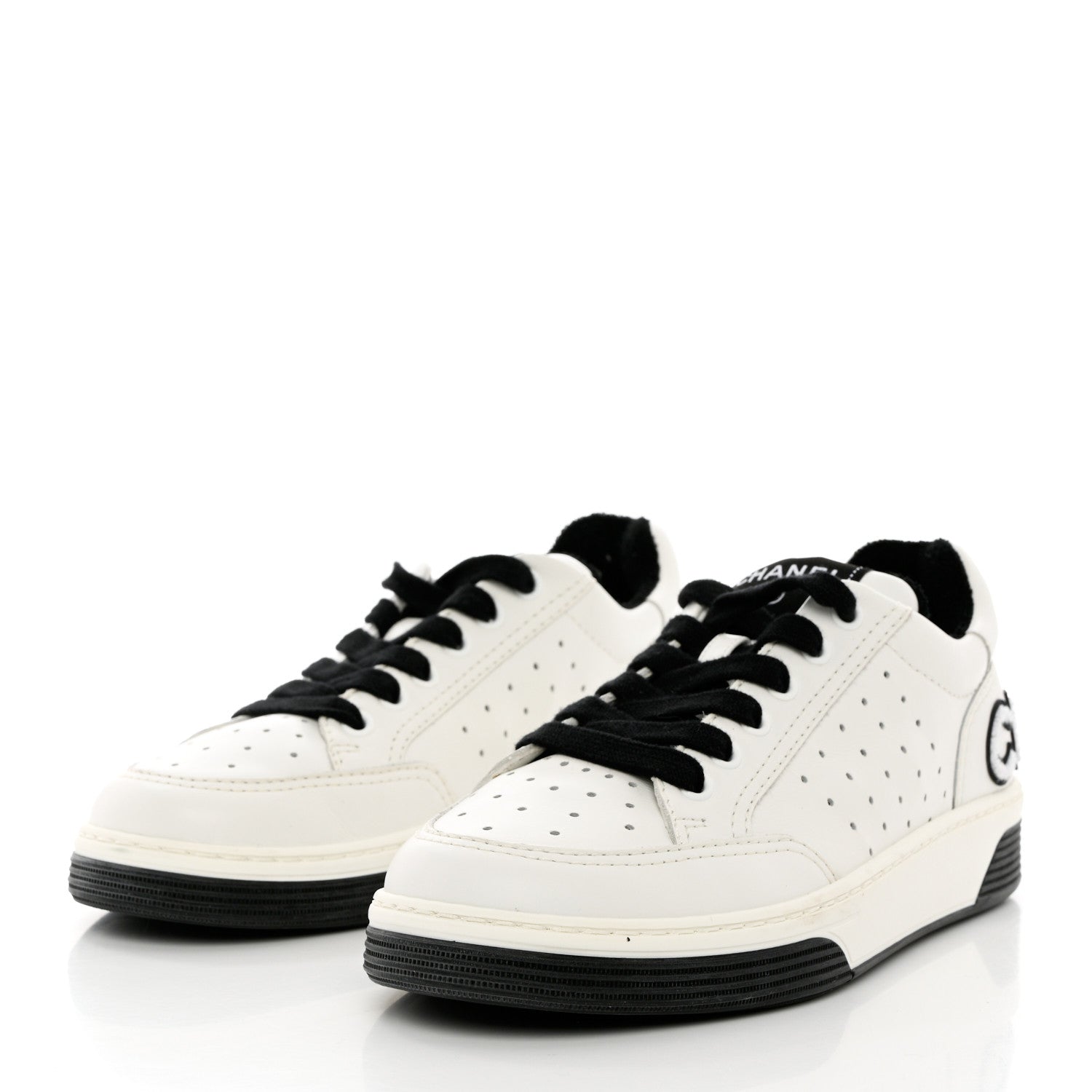 Chanel Calfskin Womens Logo Sneakers 37.5 White Black 3 of 11