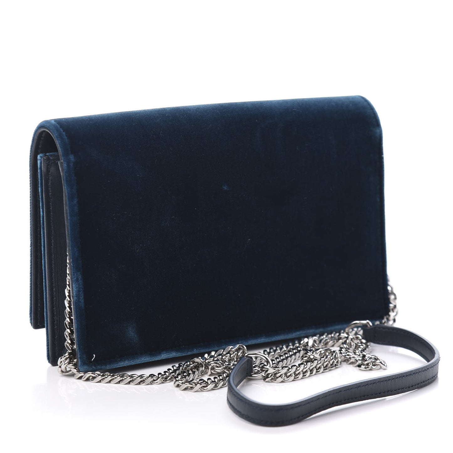 Velvet Crystal Monogram Kate Tassel Chain Wallet Blue
