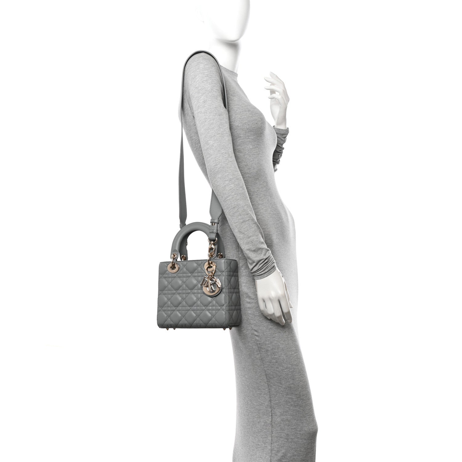 Christian Dior Lambskin Cannage Small My ABCDior Lady Dior Grey 2 of 11