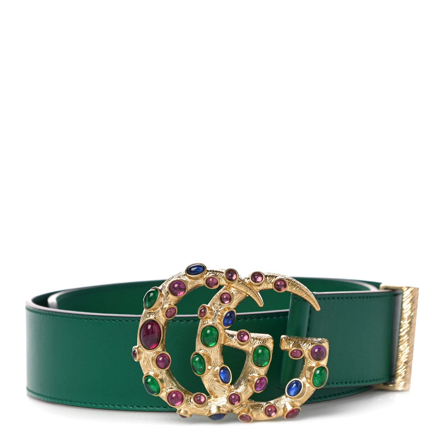 Gucci Calfskin Ceramic Glass Double G 40mm Belt 80 32 Emerald Multicolor 1 of 4