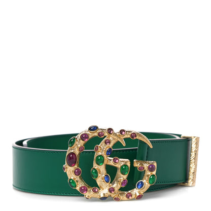 Gucci Calfskin Ceramic Glass Double G 40mm Belt 80 32 Emerald Multicolor 1 of 4