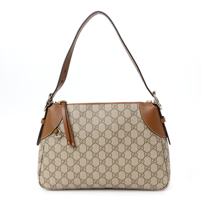 Gucci GG Supreme Monogram Emblem Medium Shoulder Bag Beige Dark Brown 1 of 11
