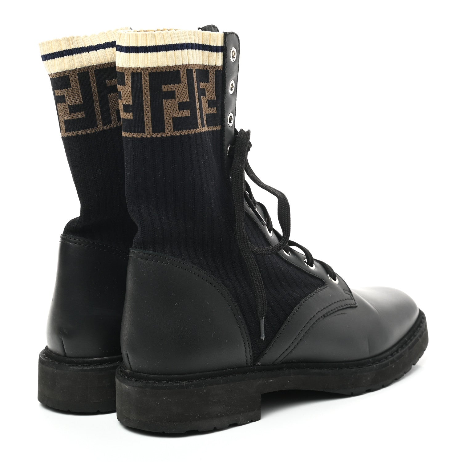 Fendi Calfskin Stretch Fabric Rockoko Biker Boots 39 Tobacco Black Marino 4 of 8