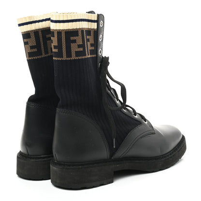 Fendi Calfskin Stretch Fabric Rockoko Biker Boots 39 Tobacco Black Marino 4 of 8