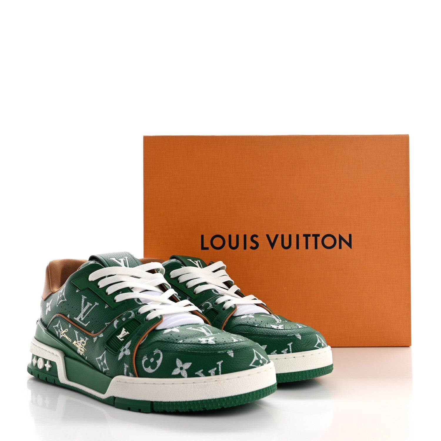 Louis Vuitton Calfskin Monogram Mens LV Trainer Sneakers Green