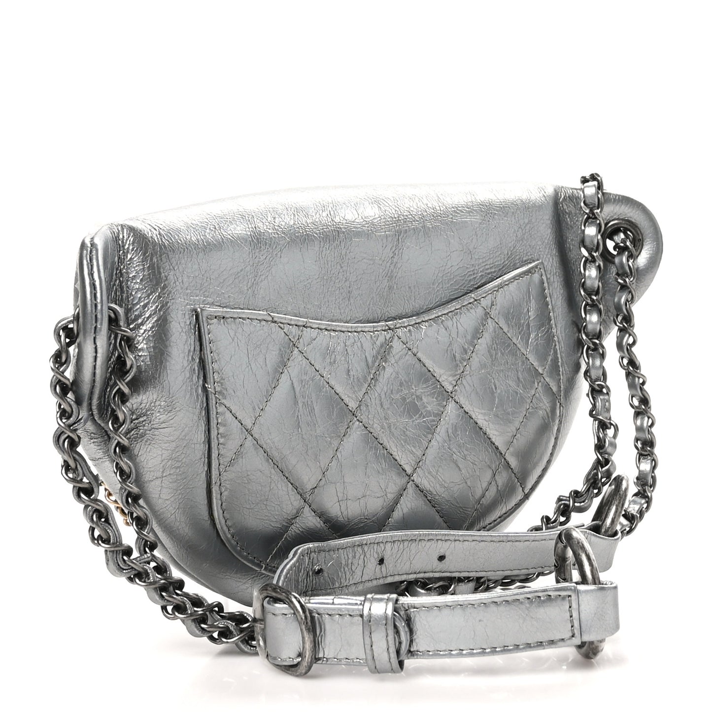 Metallic Crumpled Calfskin Chain 20s Signe Waist Bag Silver