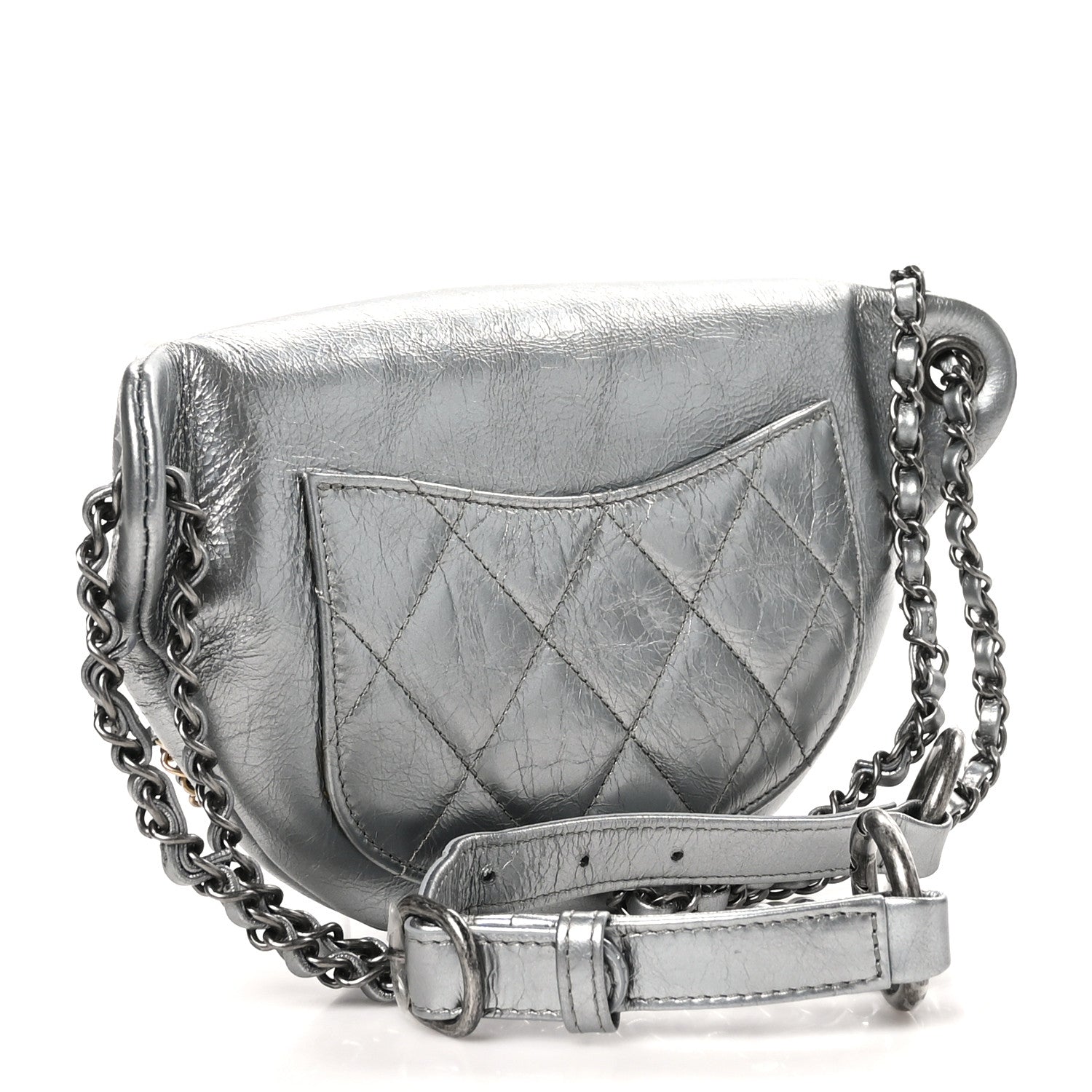 Chanel Metallic Crumpled Calfskin Chain 20s Signe Waist Bag Silver 3 of 11