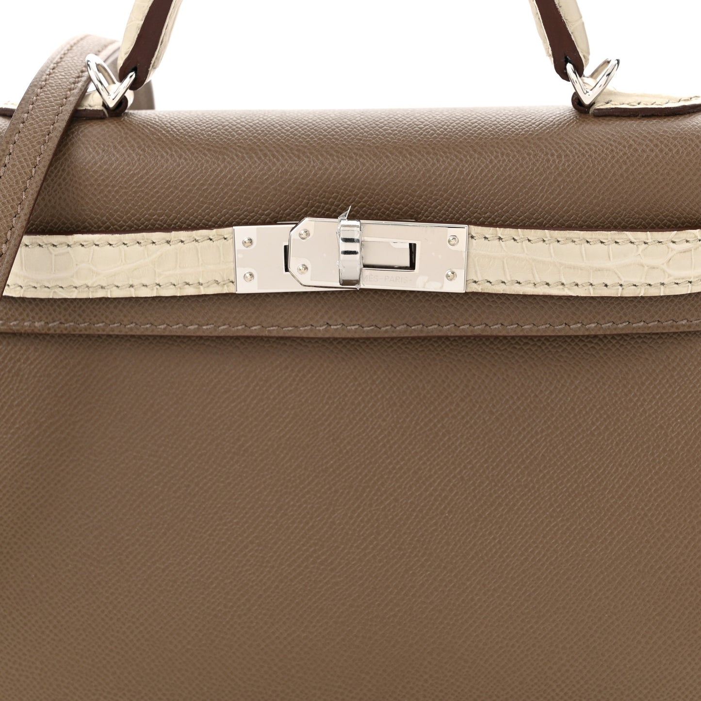 Madame Calfskin Matte Alligator Mini Kelly Sellier Touch 20 Etoupe Beton