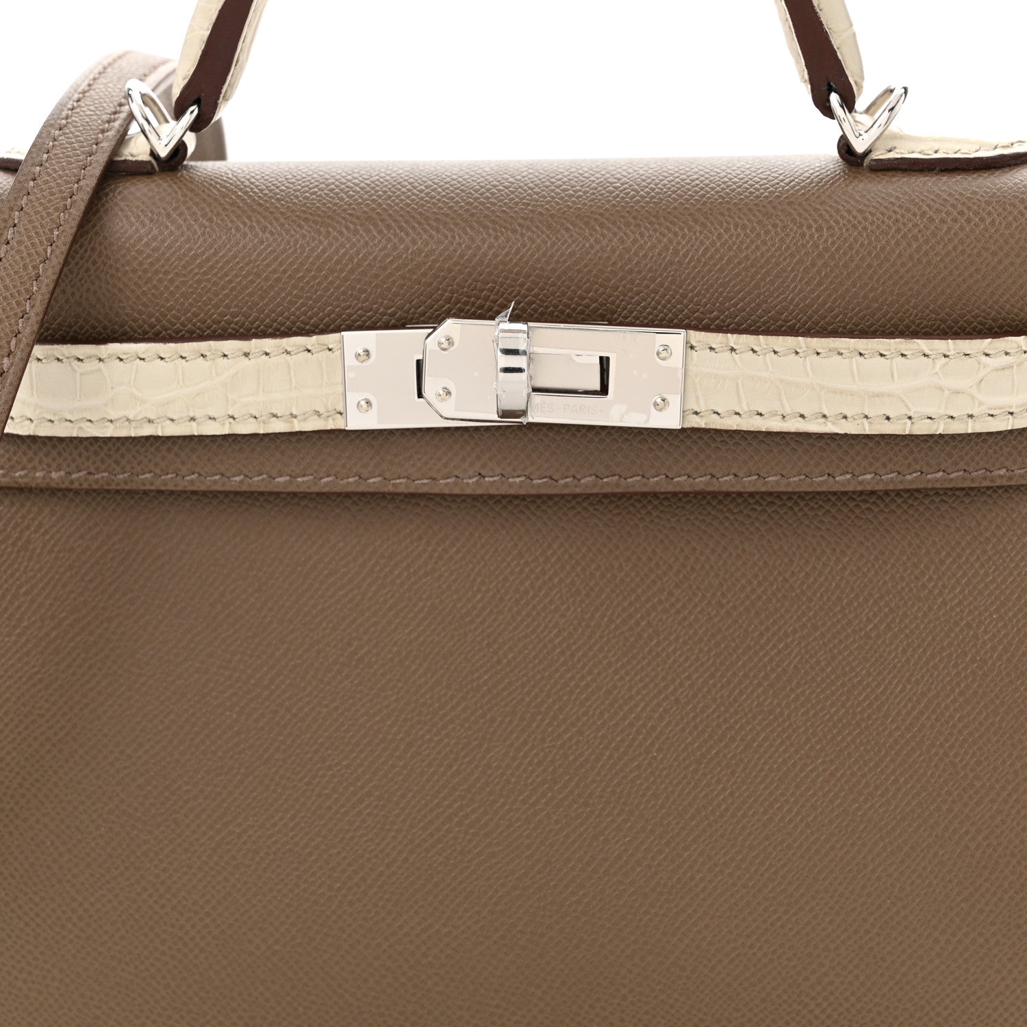 Hermes Madame Calfskin Matte Alligator Mini Kelly Sellier Touch 20 Etoupe Beton 8 of 11