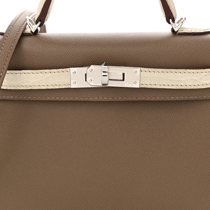 Hermes Madame Calfskin Matte Alligator Mini Kelly Sellier Touch 20 Etoupe Beton 8 of 11