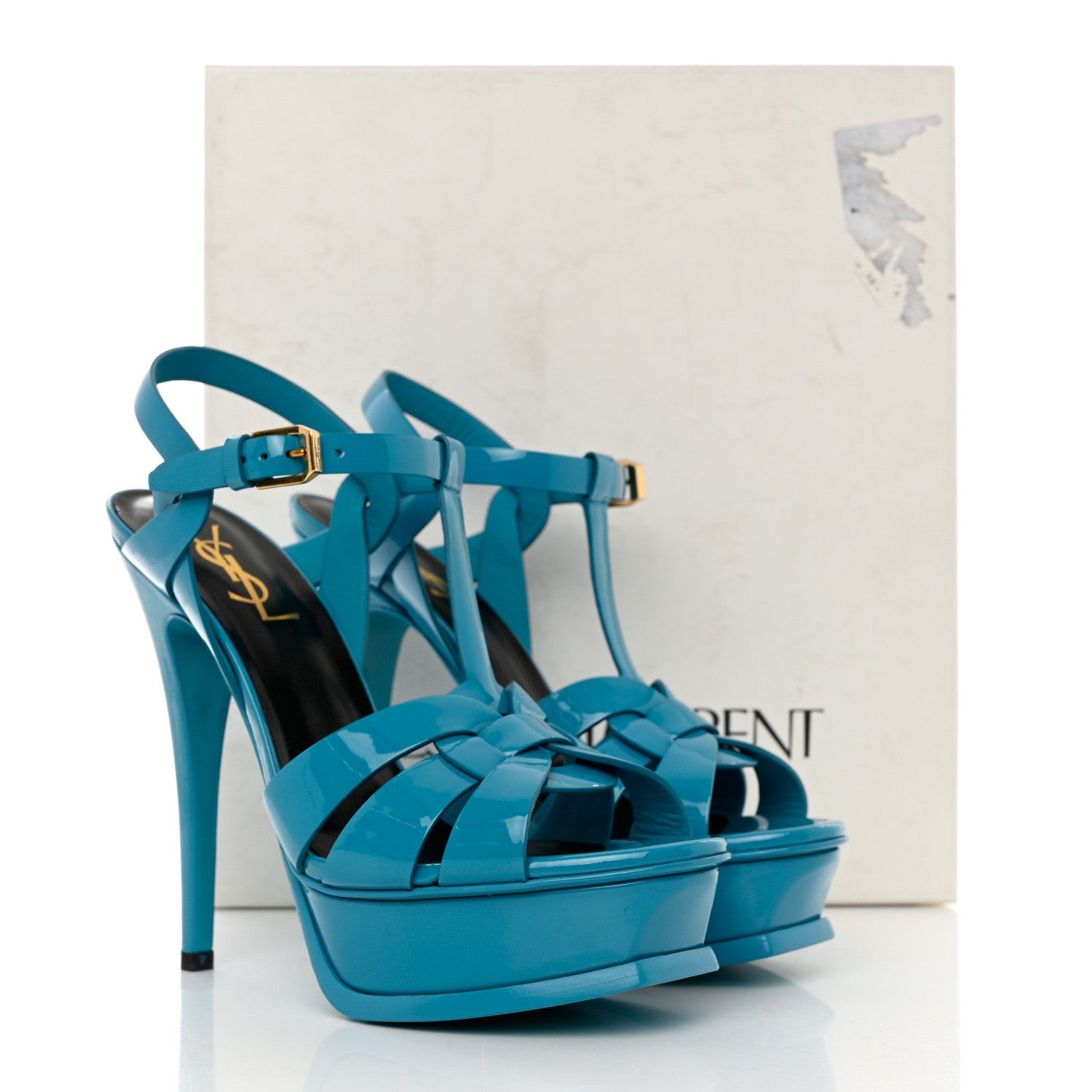 Saint Laurent Patent Tribute 105 Platform Sandals 36.5 Turquoise 13 of 13